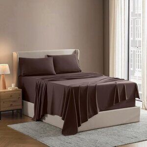 NWT Nestl FULL XL Ultra-soft Deep Pocket Bed Sheet Set in chocolate brown